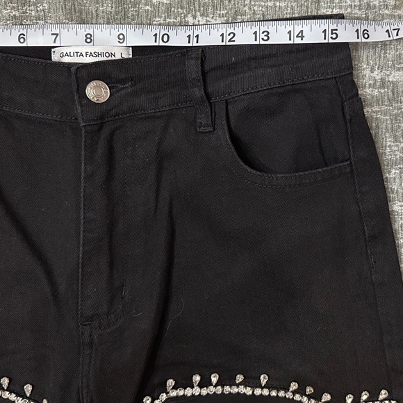 Almeda Jeans Elegant Black Wide Leg with Cut-Out Details and Gems - Picture 4 of 8